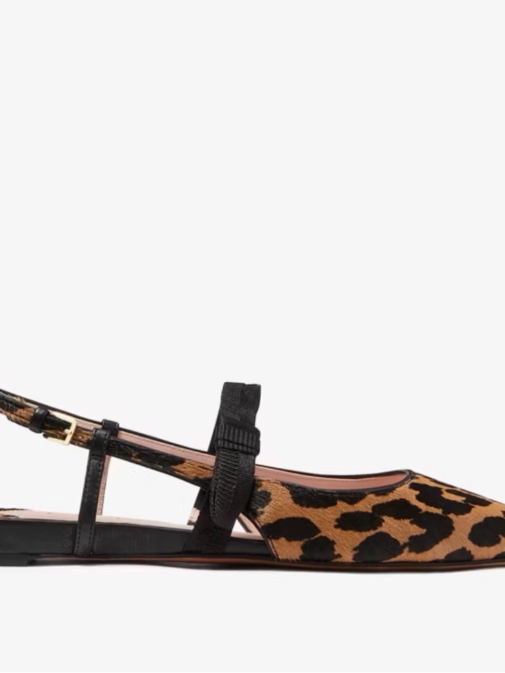 kate spade Leopard Print Pointed Slingback Flats with Black Bow - Picture 2 of 5